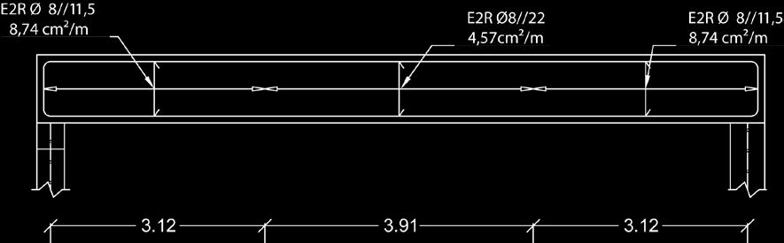 S calc AA s AA sw,min ss Adopta-se um espaçamento S = 22 ccm > S l,min = 10 = 1,005 4,47 102 = 22, 48 cm Assim para a armadura mínima adopta-se estribos de 2 ramos de diâmetro de 8 mm afastados de 22