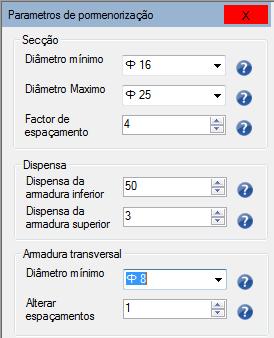 8- A visualização da pormenorização das armaduras é feita pela janela pormenorização.