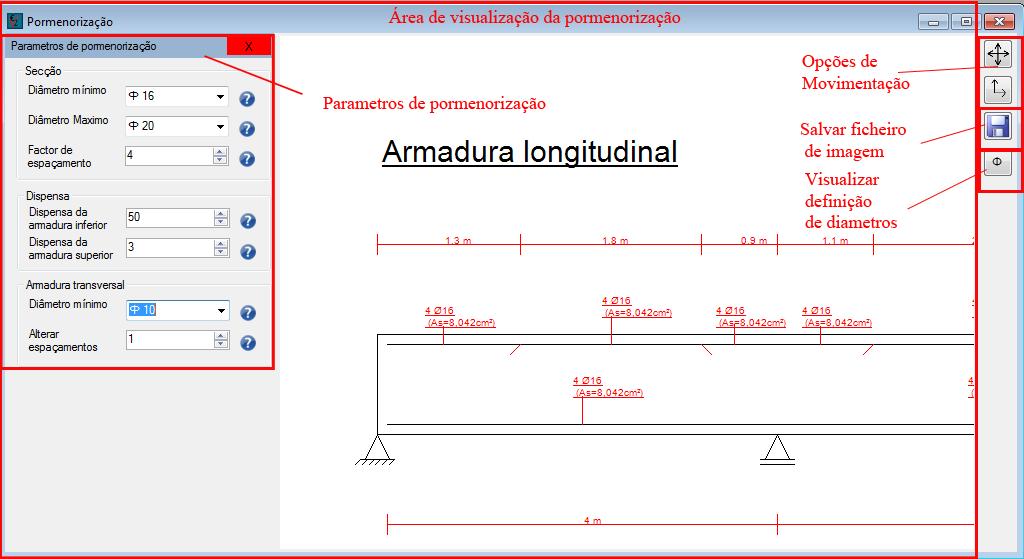 encontra na janela. É sugerida uma configuração de grupos de armaduras a utilizar e os pontos de dispensa de armaduras para a configuração de proposta 4.