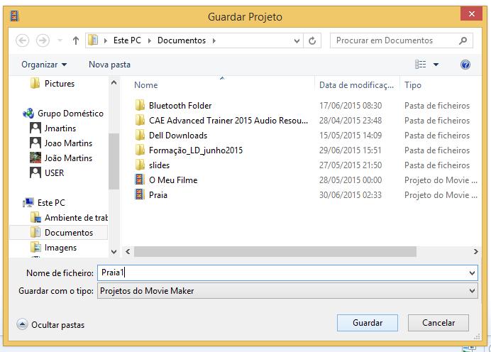 Guardar o seu projeto 1 2 No menu suspenso (1), aceda a Guardar projeto