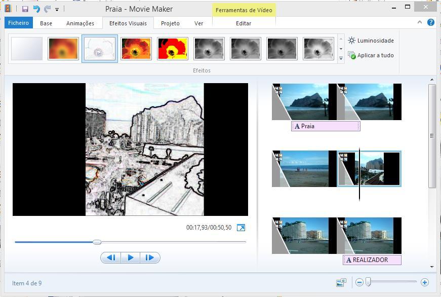 Adicione efeitos às fotografias Clique no separador Efeitos Visuais para mostrar os efeitos que podem ser aplicados às fotografias e vídeos.