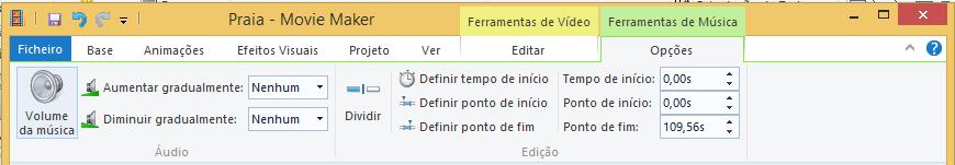 Adicionar uma banda sonora ao filme Clique na opção Adicionar Música que se encontra no separador Base, seleccione a música pretendida e clique na opção Abrir.