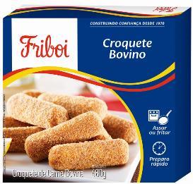 o Croquete bovino: saboroso, é ideal para ser consumido a qualquer hora, como petisco, lanche ou acompanhamento no almoço ou jantar. Tem preparo rápido e pode ser frito ou assado.