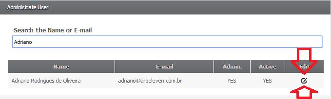 Após localizar o usuário que deseja editar clique no ícone de editar.