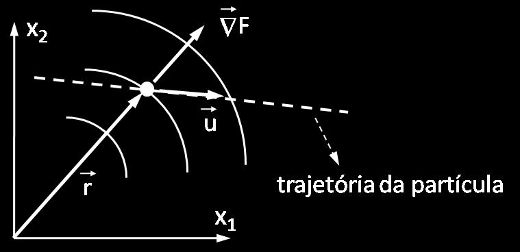 partícula especificada) F x x t x0,y 0,z 0 + F y y t x0,y 0,z 0 + F z z t x0,y 0,z 0 + F t x0,y 0,z 0 u x F x + u y F y + u z F z + F t ou ainda: DF }{{} derivada material F t }{{} derivada local + u.