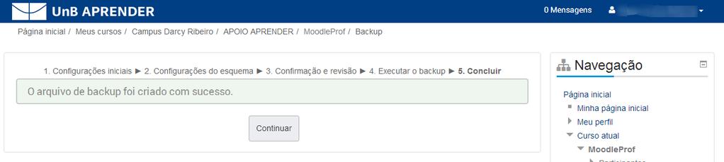 Figura 5 - Página com uma barra laranja indicativa do progresso do backup.