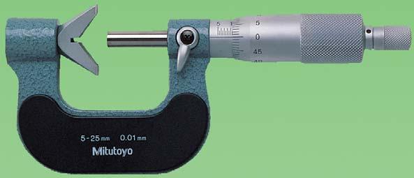 Micrômetros Externos com Batente em V Série 114 Para medição do diâmetro externo de ferramentas de corte.
