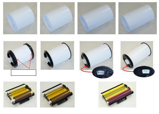 Instalação da impressora Papel (suporte de papel), Fita (cassete da fita) Preparar as mídias (papel, fita) com as seguintes