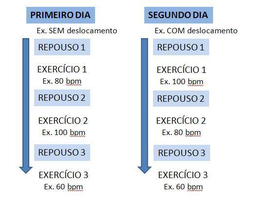 Cada exercício foi realizado durante quatro minutos, com a aquisição dos dados cardiorrespiratórios a partir do terceiro minuto.