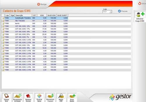 4 3. Grupo ICMS Vamos entender, então, o botão <Grupo ICMS>. Após clicar nesse botão abrirá uma nova tela. Clique em <Adicionar grupo de ICMS>. Aparece esta tela.