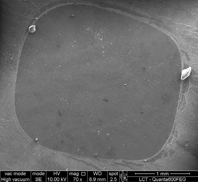 60 5.6 Microscopia Eletrônica de Varredura (MEV) Após análise das réplicas em MEV, as imagens obtidas permitiram a avaliação da morfologia superficial da interface dente/restauração antes,