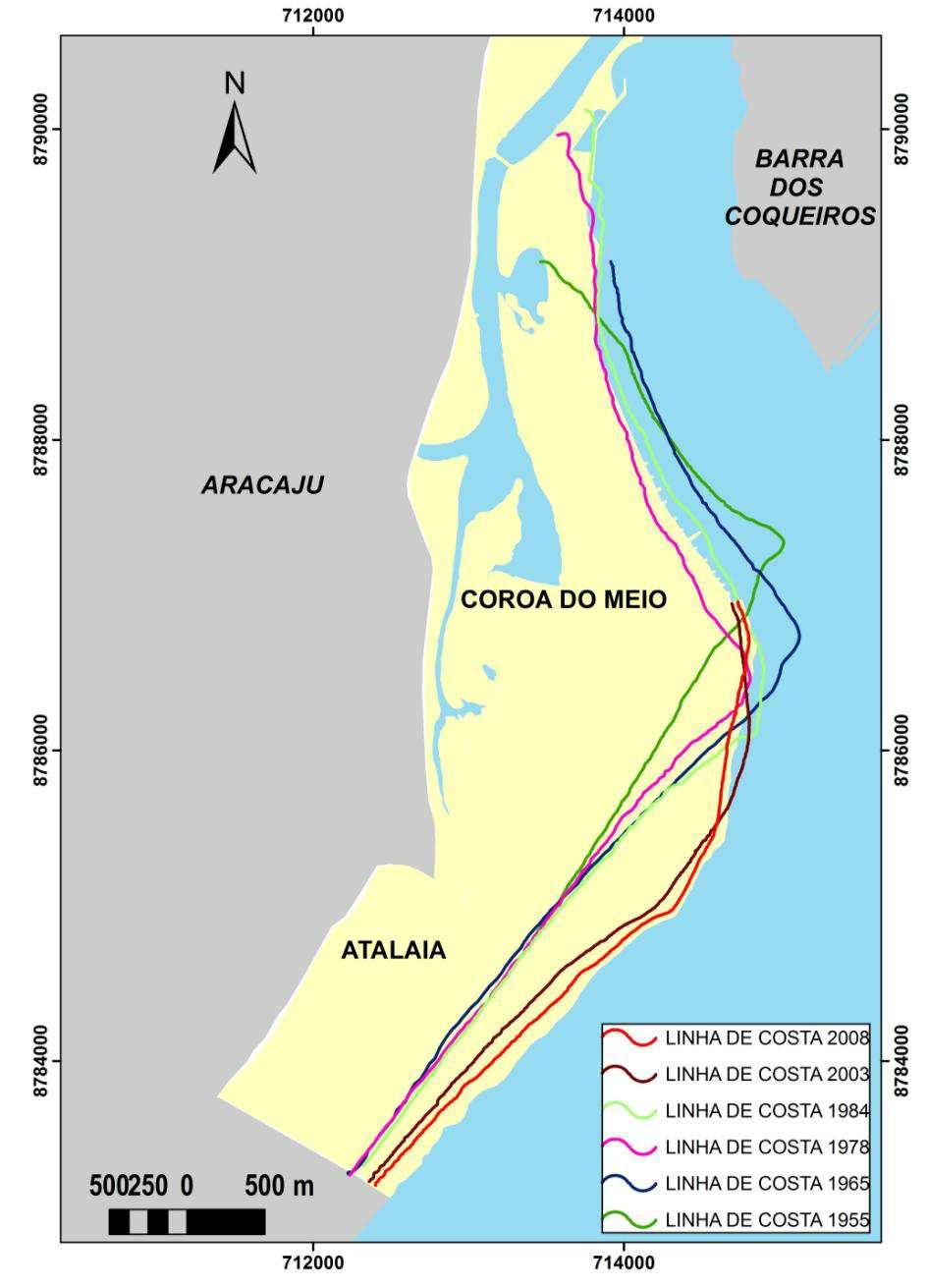 128 Figura 60 - Sobreposição das linhas de costa de 1955 a 2008.