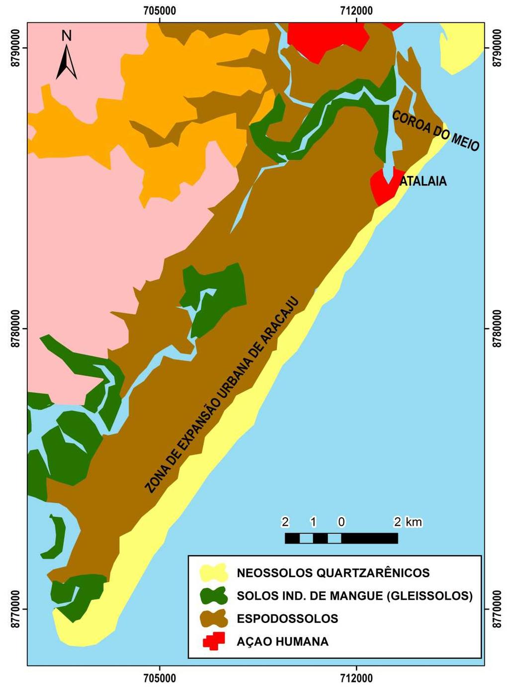 45 Figura 8 - Solos da faixa costeira do município de Aracaju. Fonte: Modificado de EMBRAPA, 2004. 3.