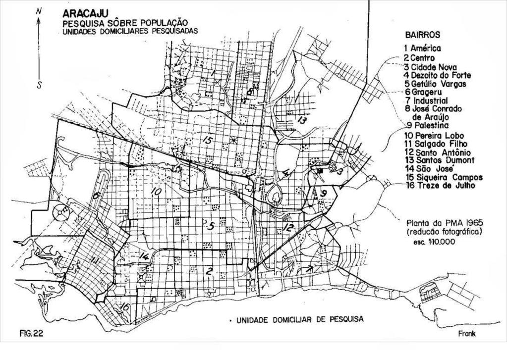55 Figura 13 - Planta da cidade de Aracaju do ano de 1965. Dentre os 16 bairros da capital não constavam ainda a Coroa do Meio e a Atalaia. Fonte: Diniz, 1971.