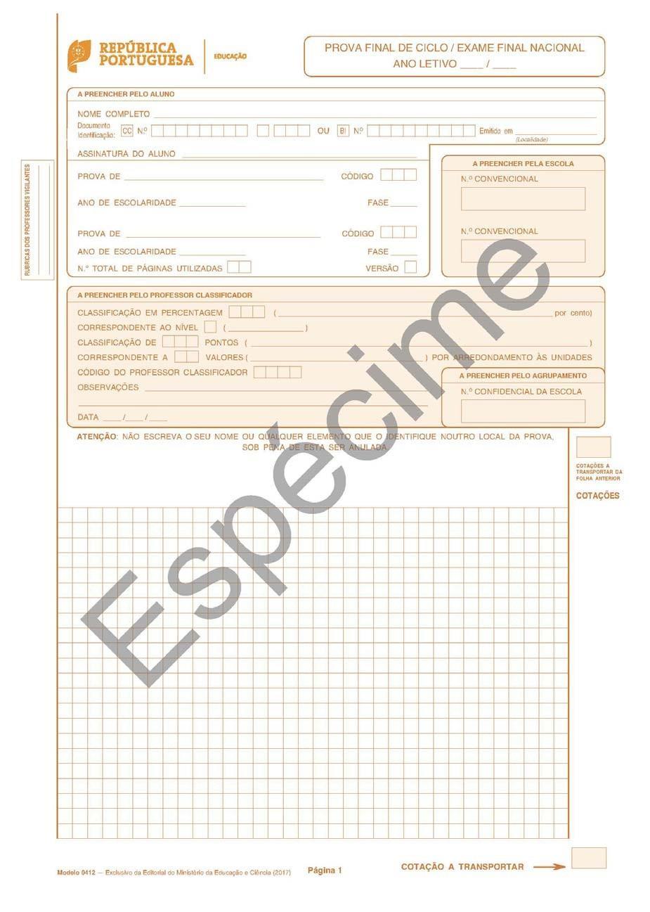 Folha de prova final de Matemática (92) e dos exames finais nacionais de Matemática A (635), Matemática