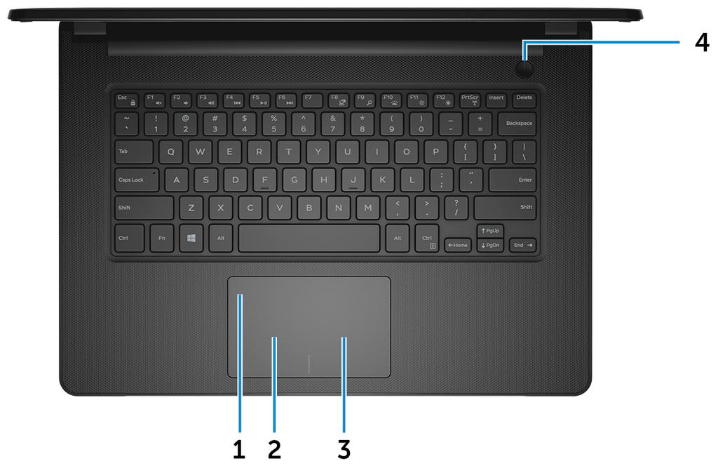 Base 1 Touch pad Move your finger on the touch pad to move the mouse pointer. Tap to left-click and two finger tap to right-click. 2 Left-click area Press to left-click.
