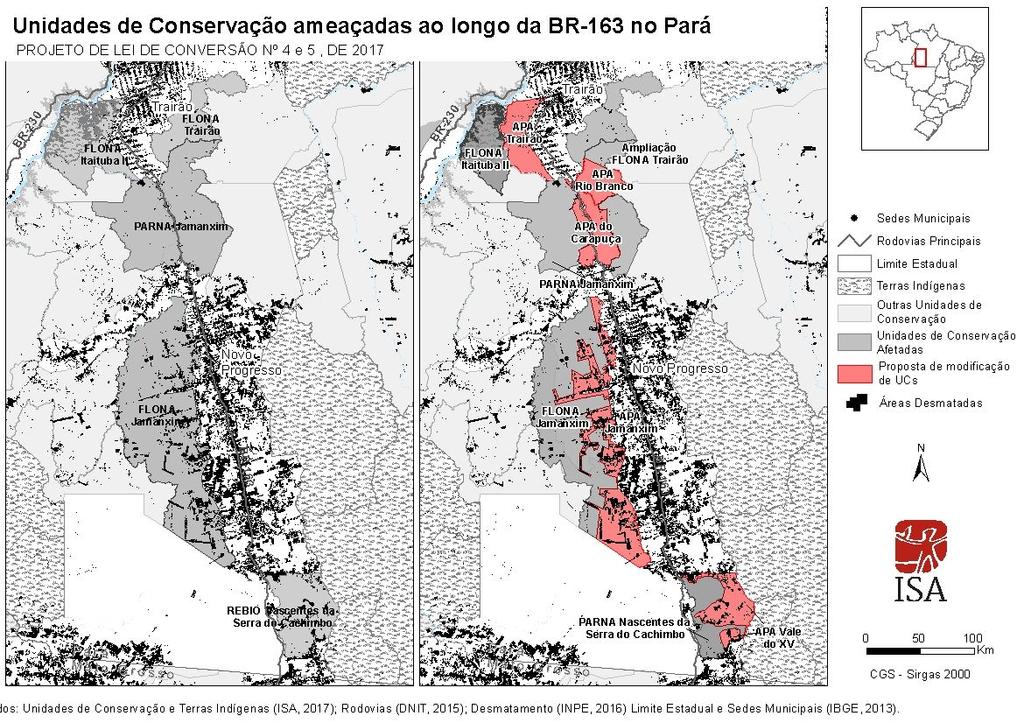 Figura 2 Alterações propostas nos projetos de lei de conversão nº 4 e 5 de 2017 e desmatamento.