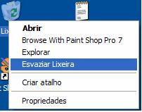 Esvaziando a Lixeira Ao Esvaziar a Lixeira, você está excluindo definitivamente os arquivos do seu Disco Rígido. Estes não poderão mais ser mais recuperados pelo Windows.