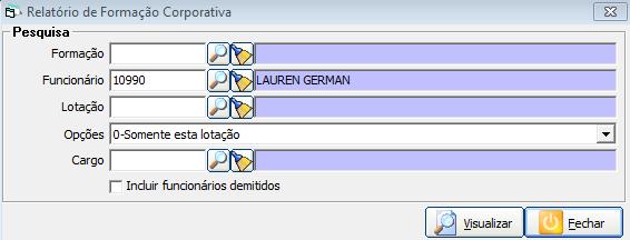 nome do curso, as datas inicial e final, status e porcentagem