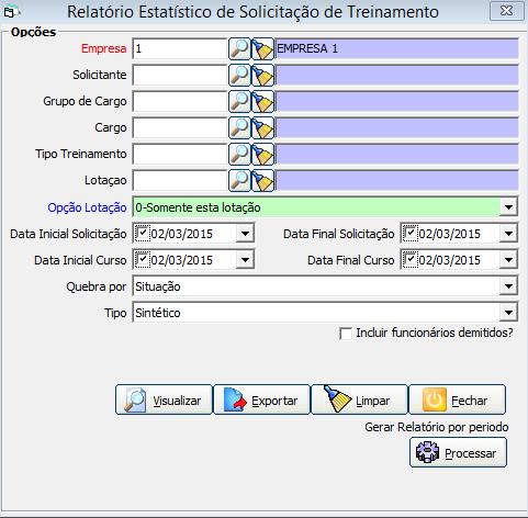 4.4.25 Relatório Estatístico de Solicitação de Treinamento Neste relatório é possível visualizar qual o status das Solicitações de Treinamento, se estão