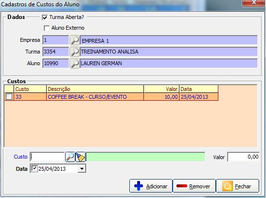 Nela deve ser selecionado o custo e o valor para adicionar no aluno. Integração dos Alunos no Moodle: No cadastro de alunos de turma serão adicionados os alunos na turma do Moodle.