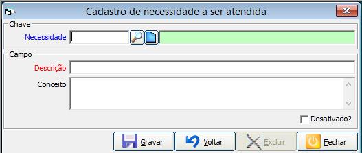 2 Cadastro de necessidades a ser atendidas Nesta tela são cadastradas as necessidades a serem atendidas pelo treinamento para serem