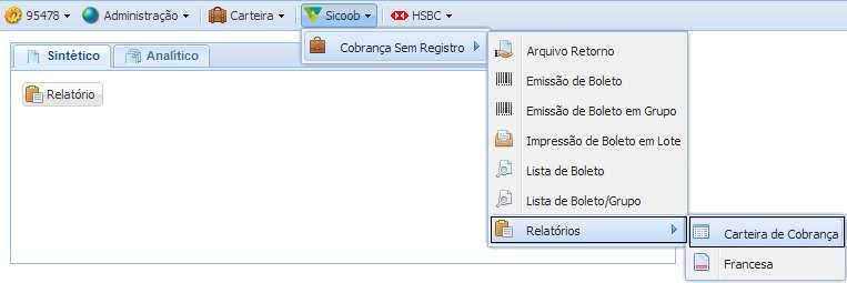 11. Relatórios Para acessar essa funcionalidade devemos ir em: Sicoob -> Cobrança sem Registro -> Relatório