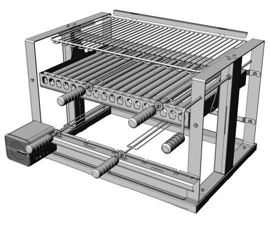 TÉCNICA DE ESPETOS GIRATÓRIOS CONFIGURAÇÃO DA 4ª TÉCNICA Se preferir usar Espetos Giratórios ao invés da Grelha, proceda da seguinte forma: O PAINEL COM MOTOR PM 584 OU PM 704 é um item opcional.