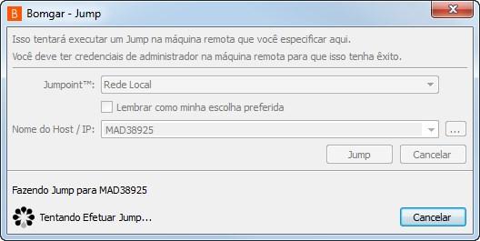 O seu Jumpoint carregará os arquivos do cliente para o sistema remoto e tentará iniciar uma sessão. Dependendo das permissões da sessão, o usuário final pode ser solicitado a aceitá-la ou recusá-la.