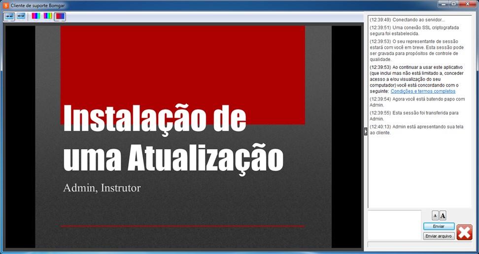 Mostrar Minha Tela: Inverta Compartilhamento de Tela Quando você compartilha sua tela com seu cliente durante uma sessão de suporte técnico, seu cliente poderá ver toda a sua área de trabalho ou