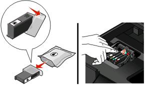 3 Pressione a aba de liberação e remova o cartucho ou cartuchos de tinta usados. 4 Instalar cada cartucho de tinta.