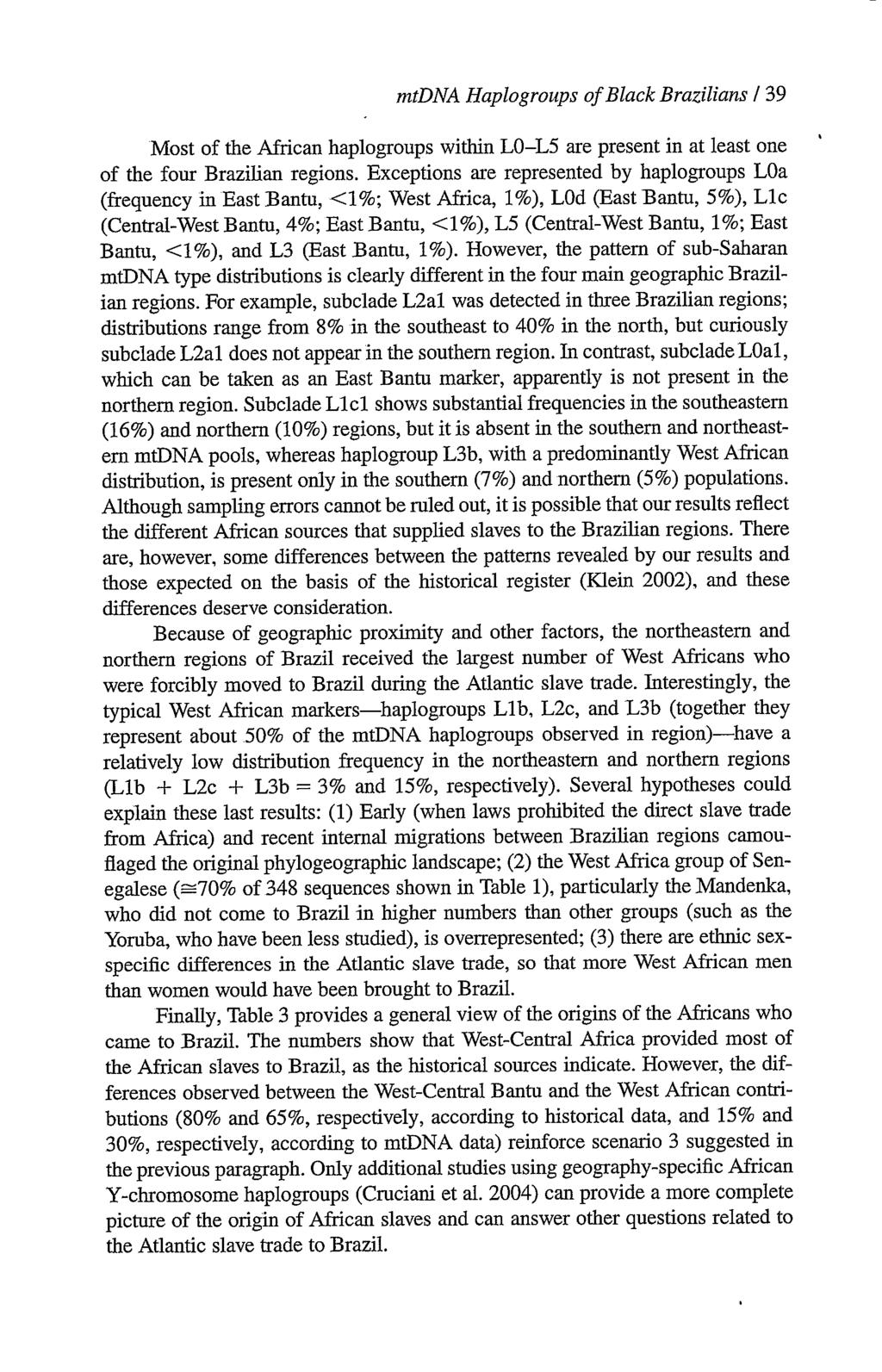 mtdna Haplogroups of Black Brazilians / 39 Most of the African haplogroups within LO-L5 are present in at least one of the four Brazilian regions.