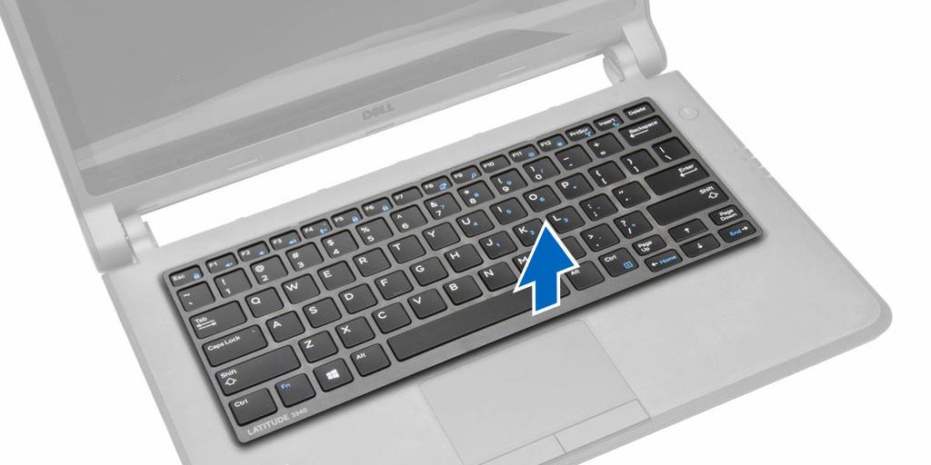 3. Remova o acabamento do teclado do computador. Como instalar o acabamento do teclado 1. Encaixe o acabamento do teclado em seu compartimento. 2.