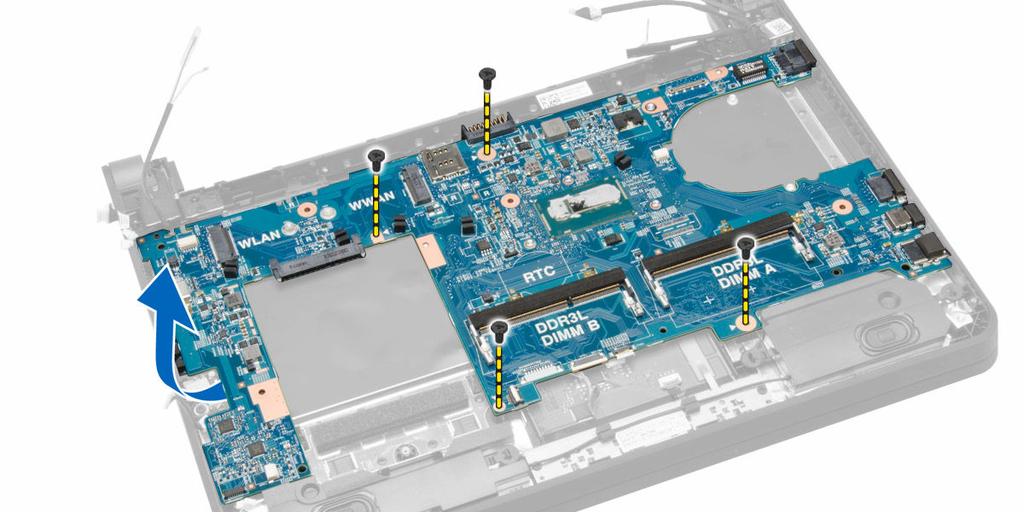 5. Levante e remova a placa de sistema do chassi. Como instalar a placa de sistema 1.