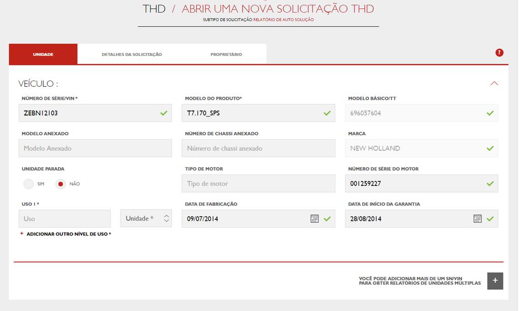 Após um veículo ser adicionado ao relatório, é possível