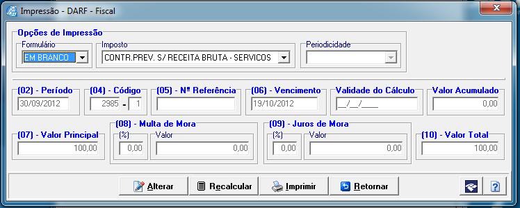 3.8. Impressão do DARF Opção de impressão do Documento de Arrecadação de Receitas