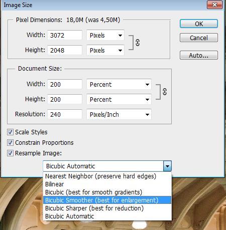 6 - Em Restaurar Resolução da Imagem, selecione a opção Bicúbica mais Suave (melhor para