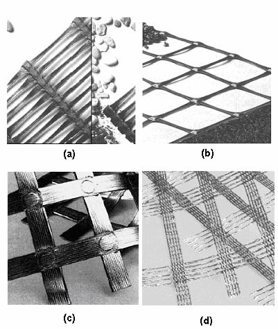 29 Figura 1 - Tipos de geogrelhas: (a) extrudada unidirecional; (b) extrudada bidirecional; (c) soldadas; (d) tecidas.