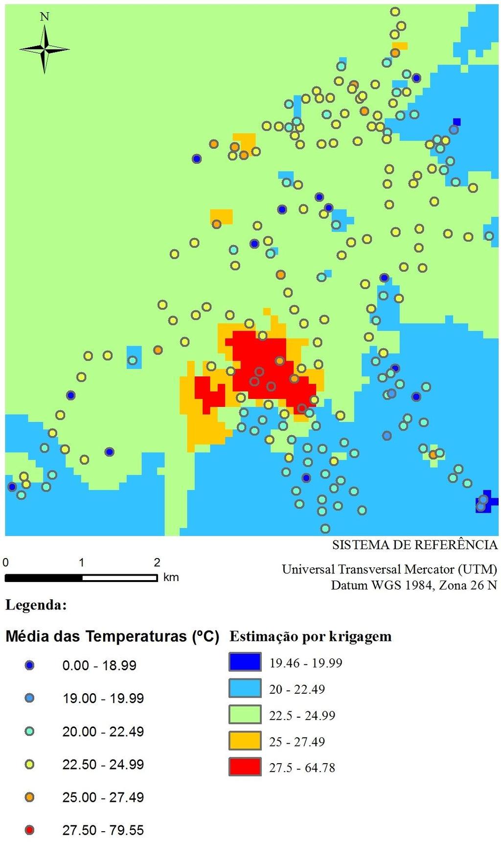 4. Geotermia na Ribeira Grande Caso de Estudo Figura 4.25 - Classificação do campo geotérmico da área com os pontos das medições das temperaturas.