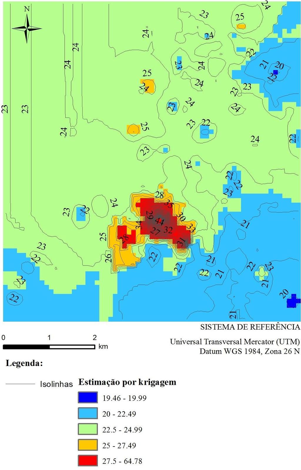 4. Geotermia na Ribeira Grande Caso de Estudo Figura 4.26 - Isolinhas do campo geotérmico da área em estudo. A Figura 4.