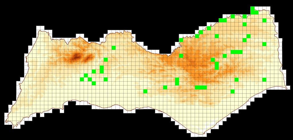 BASE CARTOGRÁFICA Para finalizar a representação da distribuição de uma espécie de libélulas no Algarve, utilizando uma cartografia com quadrículas UTM WGS84 de 2 km de lado, e para melhorar a