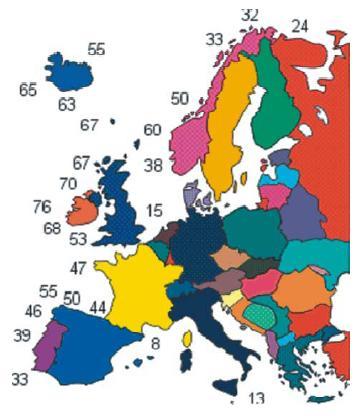 Figura 8: Distribuição de potência em KW/m de frente de onda na Europa [5] Como se pode constatar nas figuras acima, as