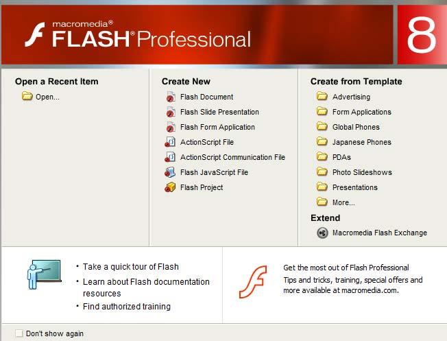 trabalhar com o Flash. Na coluna da esquerda podemos abrir um projeto existente, os projetos mais recentes vão aparecer logo abaixo do botão Open. Na coluna do meio podemos iniciar nossos projetos.