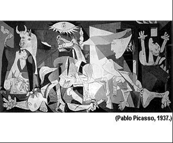 12. (UFRN 2003 adaptada) A pintura a seguir, de autoria do artista Pablo Picasso, é a representação subjetiva de um acontecimento histórico específico.