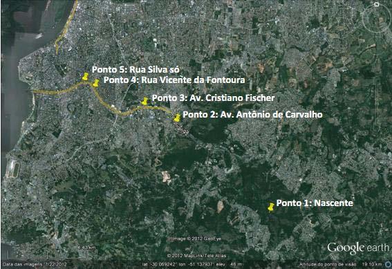 RESULTADOS OBTIDOS PARA O ARROIO DILÚVIO: DADOS DE 2011 A fim de determinar o IQA de pontos do arroio Dilúvio entre novembro e dezembro de 2011, foi realizado um projeto de pesquisa por estudantes do