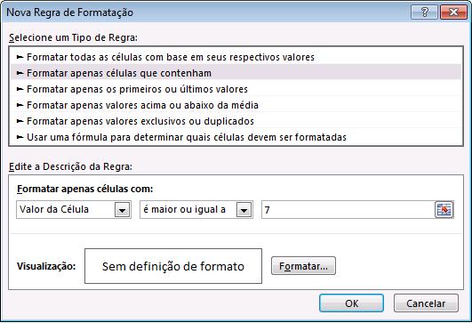 CRIANDO UM PARÂMETRO HORA DE PRATICAR Crie a planilha boletim e faça as seguintes formatações condicionais: Coluna Média Final Média >=7