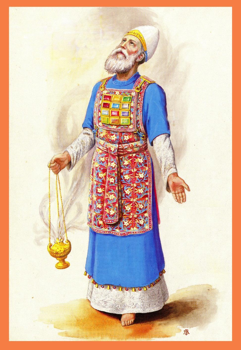 O Sumo Sacerdote com vestes de glória e ornamento.