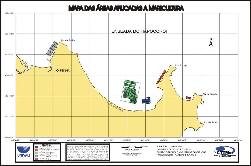 Figura 6: Áreas ocupadas pela maricultura no município de Penha 7 Referências [CAM1994] CAMARA, G.; Análise de Arquiteturas para Banco de Dados Geográficos Orientados a Objetos.