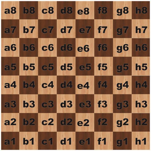 C.8 Cada lance de uma peça é indicado pela a) abreviatura do nome da peça em questão e b) a casa de chegada. Não há hífen entre a e b. Exemplos: Be5, Cf3, Td1.
