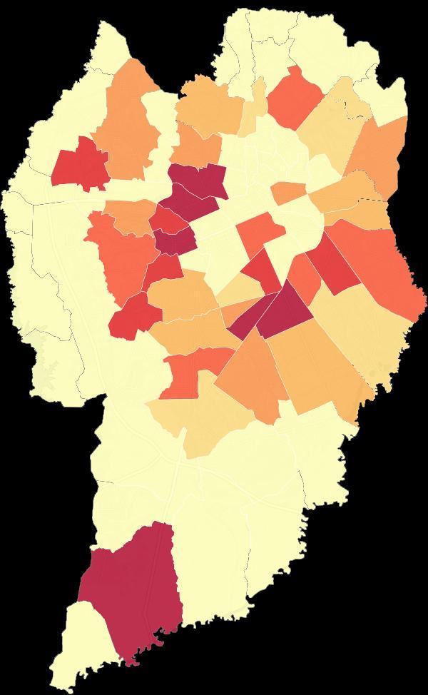 ALUGUEL Mapa de calor variação de preços PERCENTUAL BAIRRO VARIAÇÃO ANUAL 100 99 80